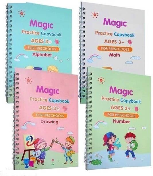 4 PCS Magic Practice Copybook For Kids, English Reusable Magical Copybook Kids, Tracing Book, Magic Calligraphy Copybook Set Practical Reusable Writing Tool Simple Hand Lettering