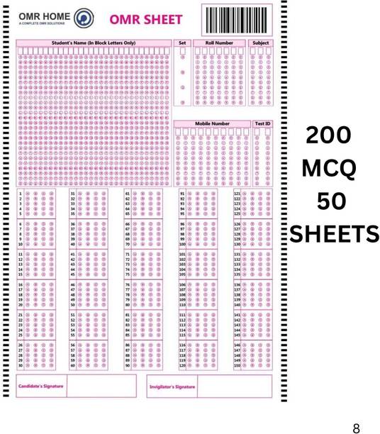 OMR Sheets For Practise NEET Exam , 200 MCQ 50 SHEETS With NTA Latest NMC Pattern,Ssc Chsl,Mock Test Practice & Exam Preparation-Pack Of 50 Sheets