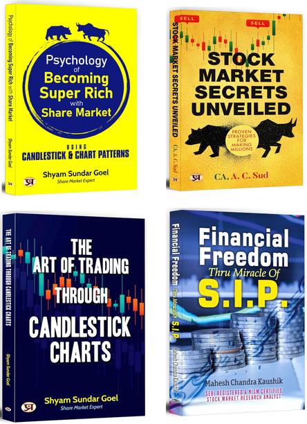Psychology Of Becoming Super Rich With Share + The Art Of Trading Through Candlestick Charts + Stock Market Secrets Unveiled + Financial Freedom Thru Miracle Of S.I.P. | Master The Game Of Trading And Investing | Financial Growth | Risk Management (Set Of 4 Books In English)