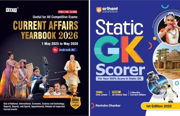 Current Affairs Yearbook 2026 (1 May 2025–May 2026) + STATIC GK SCORER: First Edition|GK For All Competitive Exams With 1000+ One Liners Facts, Free 20 Online Tests, 3 Months Current Affairs | SSC, Railway, Banking, UPSC, UP Police & Competitive Exams