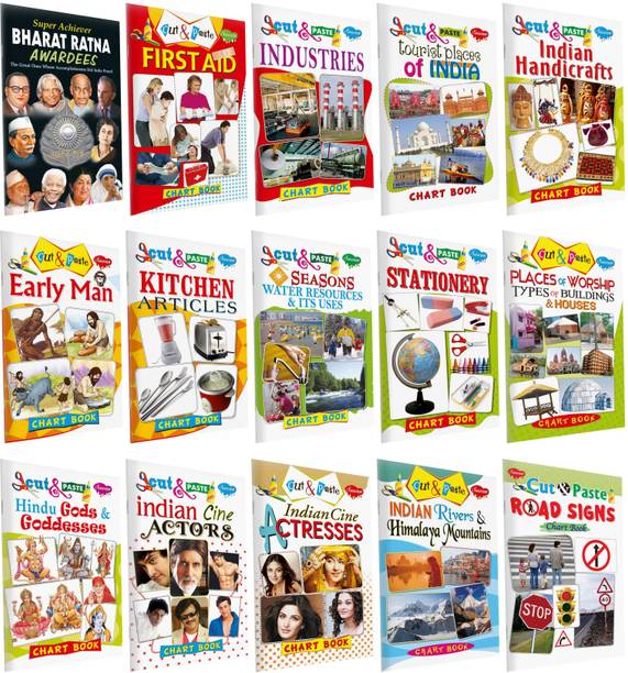 Sawan Presents Pack Of 15 Books Combo 5 | Cut And Paste Chart Books For Children | Project Work Books For School | Picture Book Collections For Eary Learning