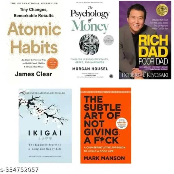 Books Set Combo Set Atomic + Psychology + Rich Dad + Ikigai + Subtal Art {English Paperback} Bestseller