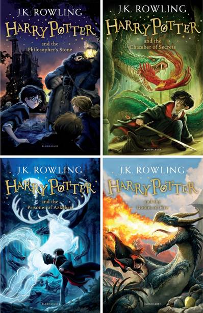 Harry Potter 4 Book Set : Harry Potter And The Philosopher's Stone + Harry Potter And The Chamber Of Secrets + Harry Potter And The Prisoner Of Azkaban + Harry Potter And The Goblet Of Fire