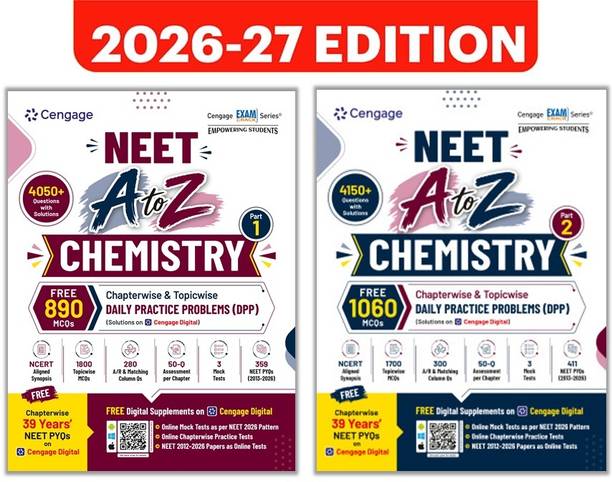 Cengage NEET A To Z Chemistry Part 1 & Part 2 Combo | 2026–27 Edition | 8000+ Questions With Solutions | Chapterwise & Topicwise MCQs | Daily Practice Problems (DPP) | 3 Mock Tests | NEET Preparation Book