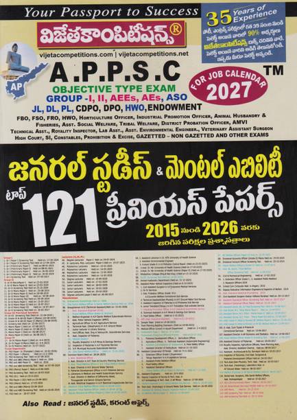 APPSC General Studies & Mental Ability Top 121 Previous Papers 2027 (Telugu Medium)
