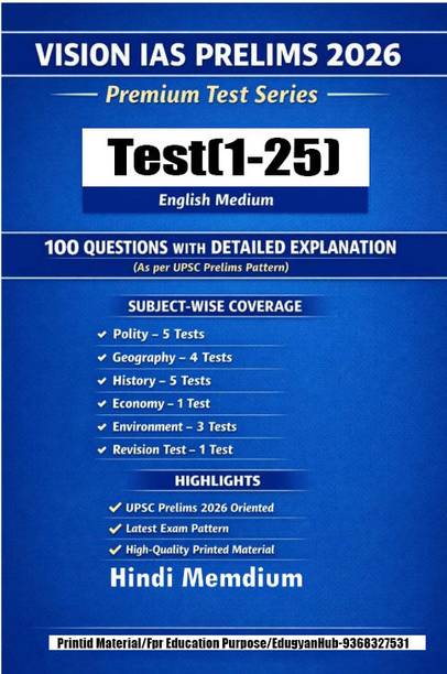 Vision IAS Prelims Test Series 2026 LATEST | Test (1 To 25) 2026 With Solutions | English Medium | Latest | For UPSC Civil Services Exam 2026 | Photocopy B&W