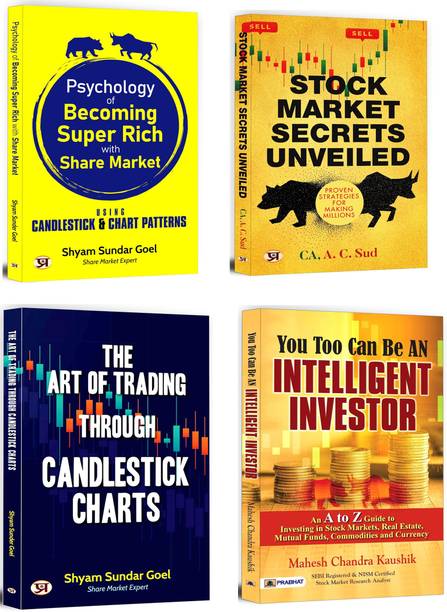 Psychology Of Becoming Super Rich With Share + The Art Of Trading Through Candlestick Charts + Stock Market Secrets Unveiled + You Too Can Be An Intelligent Investor | Share Market – Learn, Trade, Succeed | Stock Trading (Set Of 4 Books In English)