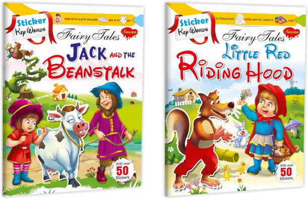 Set Of 2 Sticker Activity Books, Sticker Key Words Fairy Tales, Jack And The Beanstalk And Little Red Riding Hood (With Sticker Spread Sheet)