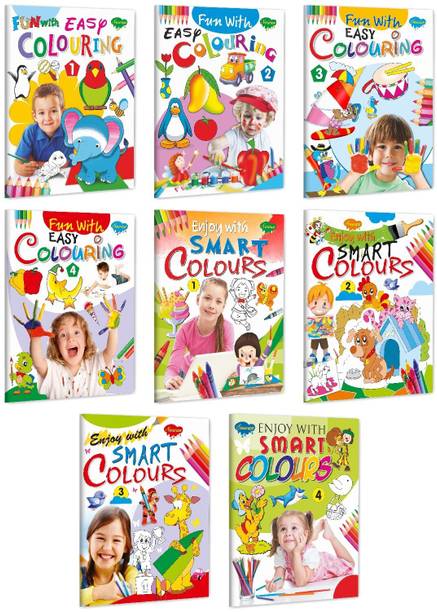 Sawan Set Of 8 Books Colouring Books For Kids (Fun With Easy Colouring-1, 2, 3, 4, Enjoy With Smart Colouring-1, 2, 3, 4)