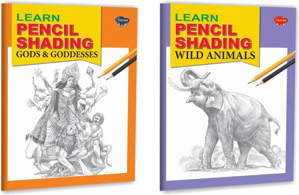 Set Of 2 Pencil Activity Books, Learn Pencil Shading Wild Animals And Learn Pencil Shading Gods & Goddesses