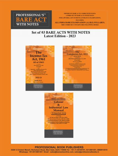 AIBE Exams Bare Acts Set With Notes Combo Of Labour & Industrial Laws, Income Tax Act And Companies Act LATEST 2023 EDITION Paperback – 1 January 2023