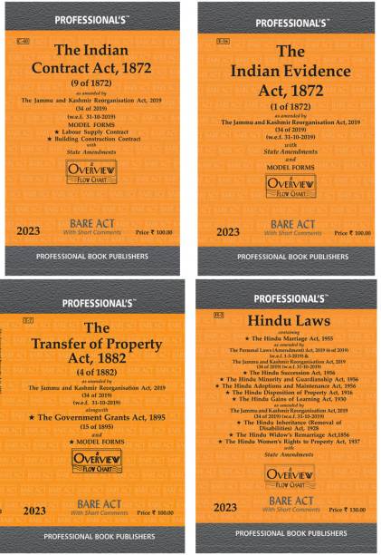 Bare Act - Set Of 4 Books (The Indian Contract Act, 1872 + The Transfer Of Property Act,1882 + The Indian Evidence Act,1872 + Hindu Law)
