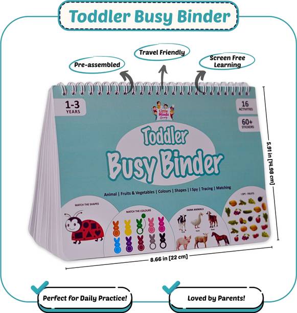 Little Minds At Work Toddler Busy Binder Activity Book For Kids 1 - 4 Years | 16 Reusable Early Learning Preschool Montessori Activities | Travel-Friendly, Screen-Free Educational Toy