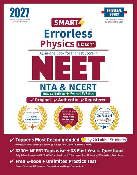 Smart Errorless Physics NEET Class 11 (2027) - NCERT Based | 3200+ Topicwise & New Pattern Questions | 38 Past Years Papers | Revised Syllabus | Free E-Book, Unlimited Practice Test - Universal Books