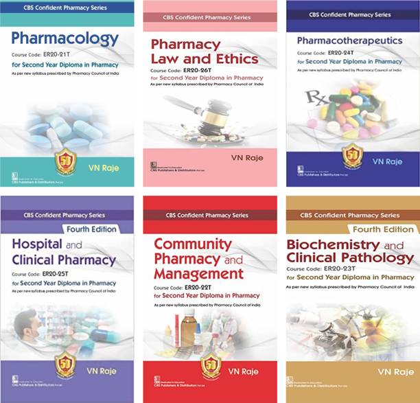 Set Of VN Raje D Pharma 2nd Year Books : Community Pharmacy And Management + Pharmacology + Pharmacy Law And Ethics + Hospital And Clinical Pharmacy + Pharmacotherapeutics + Biochemistry And Clinical Pathology (Second Year Diploma In Pharmacy)