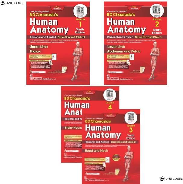 BD Chaurasia's Human Anatomy Volume -1 To Volume - 4 Combo ( Set Of 4 Books ) With Free Workbooks - CBS Publishers & Distributors - Latest New 10th Edition