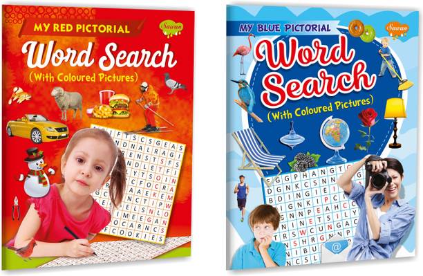 Set Of 2 Books, My Red Pictorial Word Search And My Blue Pictorial Word Search (With Coloured Pictures) | Word Search Activity Books