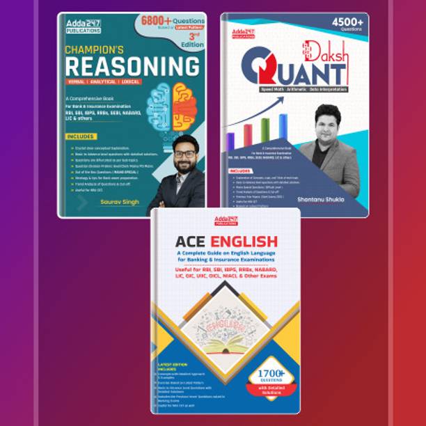 Set Of 3 Quantitative Aptitude By Shantanu Shukla |Daksh Math| Arithmetic| & Champion Reasoning 3.0 & Ace English Language For Banking|For RBI|SBI|IBPS|RRB & Insurance Exams (English Printed) Adda 247