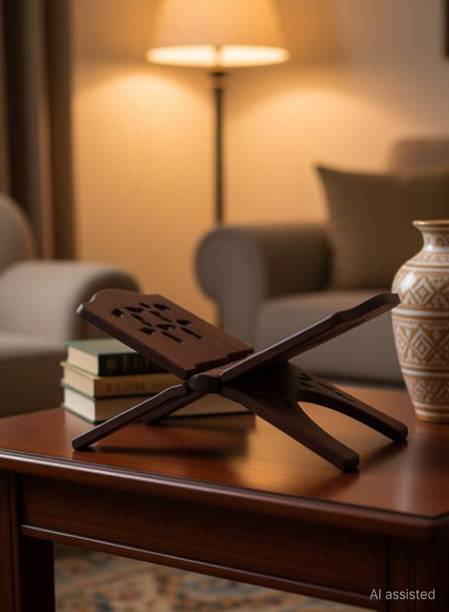 LKDS Geeta Kuran Stand 15 Inch-Holy Book reading Stand Decorative Showpiece Wooden Steel Book Rest