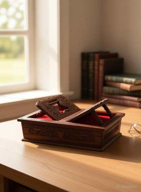 Stylish Art Maker Wooden Geeta Box For Reading Books ,Quran,Bible,Geeta ,Book Box Wooden Brown Book Rest