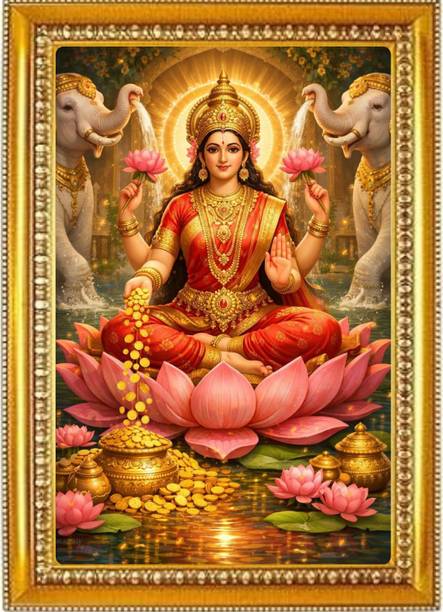 Madhuram Agency Lakshmi Mata Gold HD Photo Frame Religious Frame