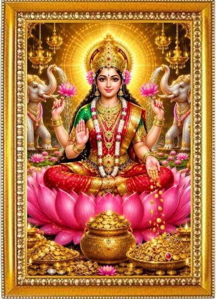 Madhuram Agency Lakshmi Mata Gold HD Photo Frame Religious Frame