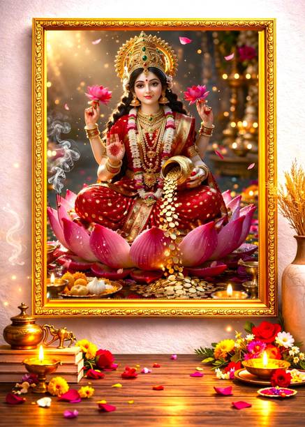 Sanskritiframe Lakshmi Golden Photo Frame Laminated (A4) size Religious Frame