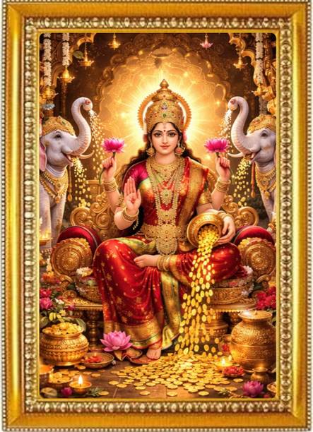 Madhuram Agency Lakshmi Mata Gold HD Photo Frame Religious Frame