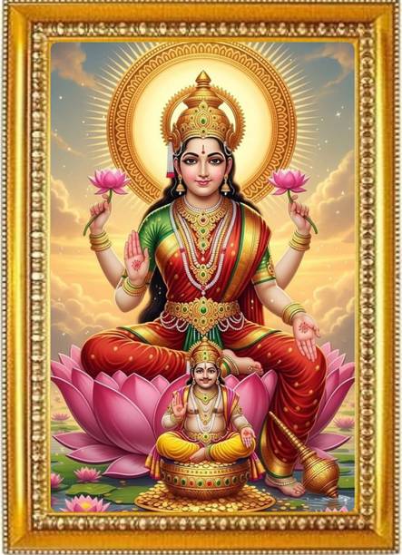 Madhuram Agency Lakshmi Mata Gold HD Photo Frame Religious Frame