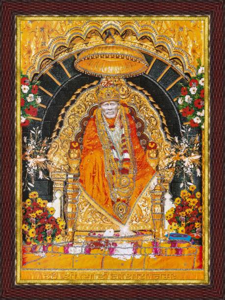 Cherriee Sai Baba Sparkle Coated Painting with wooden frame Religious Frame
