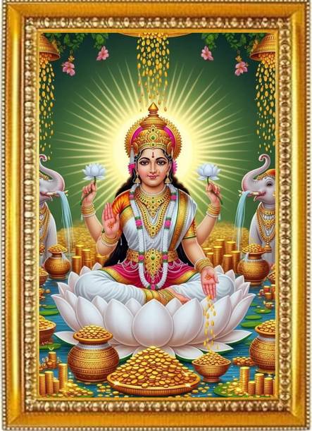 Madhuram Agency Lakshmi Mata Gold HD Photo Frame Religious Frame