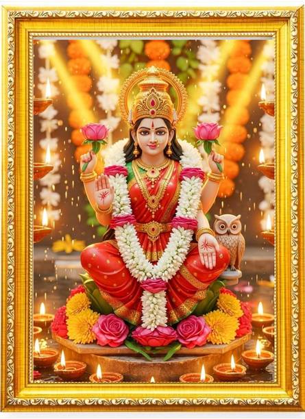 आकृति फ्रेम गॉडेस लक्ष्मी गोल्डन फोटो फ्रेम(6x8inch) लैमिनेटेड रिलीजियस फ्रेम