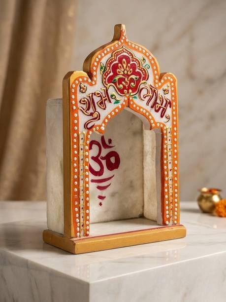 SWG SWG Divine Om Marble Mini Mandir – Handcrafted Premium Pooja Temple Stone Home Temple