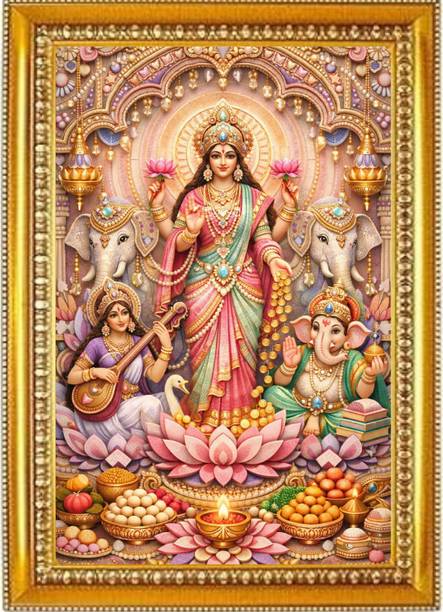 Madhuram Agency Lakshmi Mata Gold HD Photo Frame Religious Frame