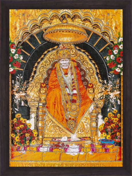 Cherriee Sai Baba Sparkle Coated Painting with wooden frame Religious Frame