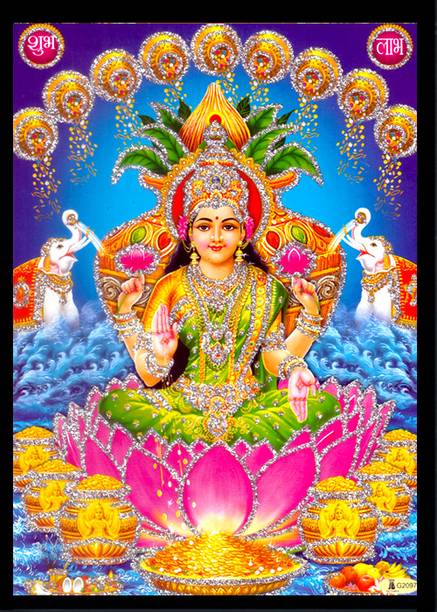 Deshkart DHANLAKSHMI MATA Laminated Photo (5x7) inch on Wood Base With Back Support Mount Religious Frame