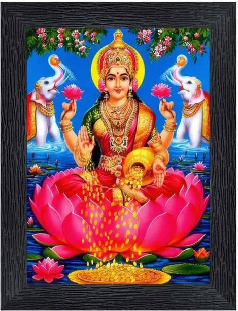 Morpankh Lakshmi Mata Photo Frame 9x12 Inch | A4 Size Religious Wall Decor Religious Frame