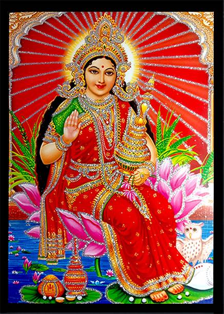 Deshkart LAKSHMI MATA LAXMI (5 INCH X 7 INCH) LAMINATED PHOTO WITH BACK SUPPORT MOUNT Religious Frame