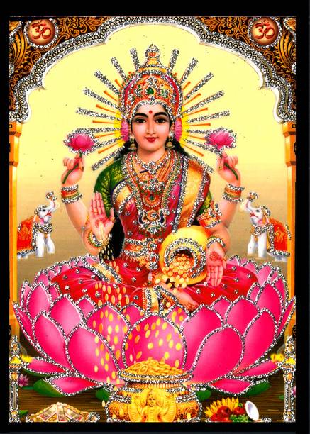 Deshkart MAHALAKSHMI MATA (5 X 7 ) inch Laminated Photo With Back Support Mount Religious Frame