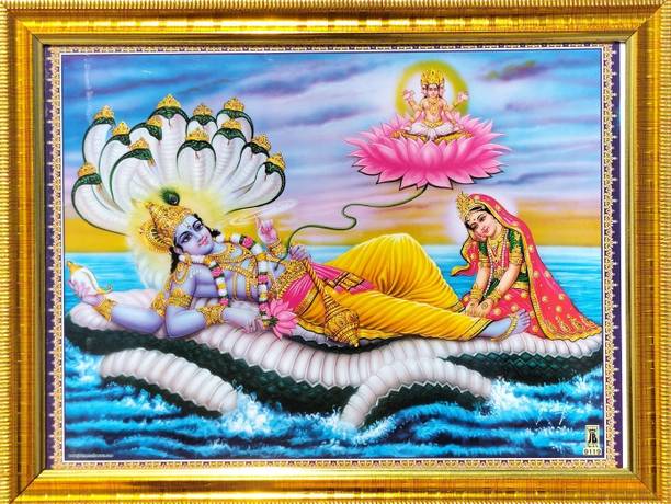 Taani creations PVT LTD Vishnu bhagwan lakshmi mata photo ( 9x12 Inch) Religious Frame
