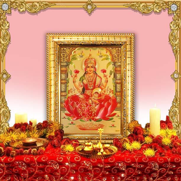HAWAI Goddess Lakshmi Gold Plated Wall Hanging Photo Frame (8.5x6.5in) Religious Frame