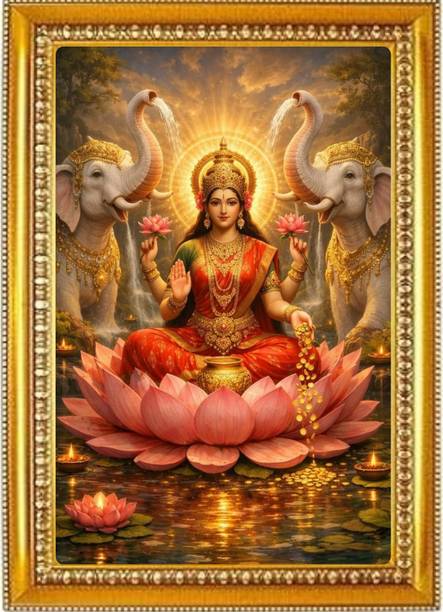 Madhuram Agency Lakshmi Mata Gold HD Photo Frame Religious Frame