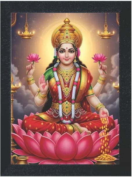 LVY Dekor Laxmi Mata Photo Frame | Goddess Lakshmi Religious Wall Decor Religious Frame
