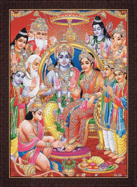 craftery Ram Darbar | Ram Sita With Laxman Hanuman Digital Reprint 14 inch x 10 inch Painting