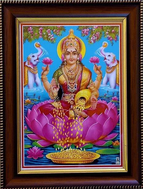 shreya arts frame wth glass Maa Lakshmi Photo Frame for Home Temple & Office | Decorative Wall Frame Religious Frame