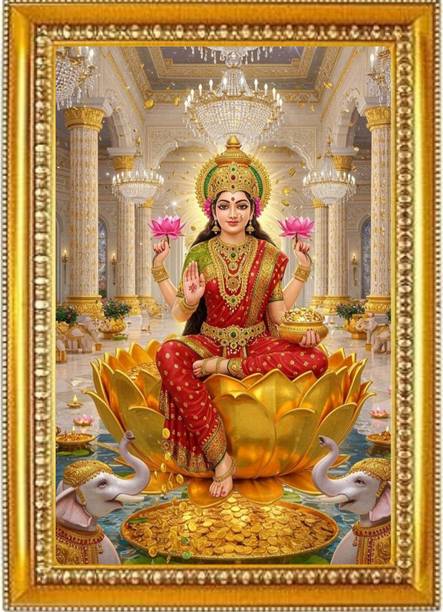 Madhuram Agency Lakshmi Mata Gold HD Photo Frame Religious Frame
