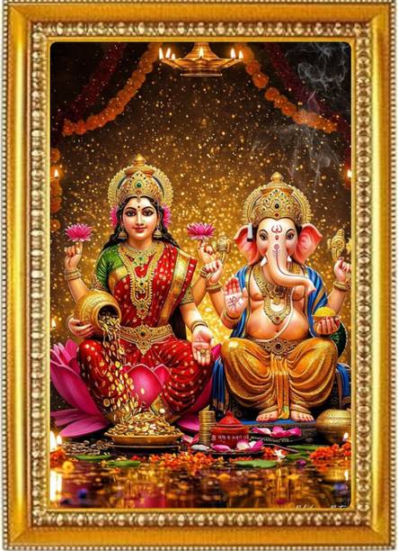Madhuram Agency Lakshmi Mata Gold HD Photo Frame Religious Frame