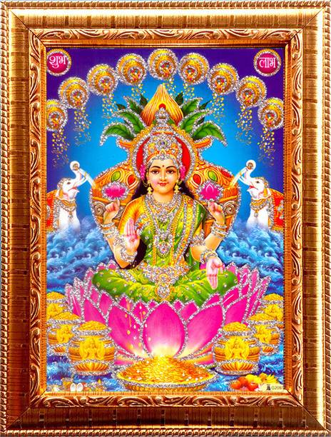 Deshkart DHANALAKSHMI MATA Golden Photo Frame (6.75 x 8.75 inch) Photo+Wall Hanging Mount Religious Frame