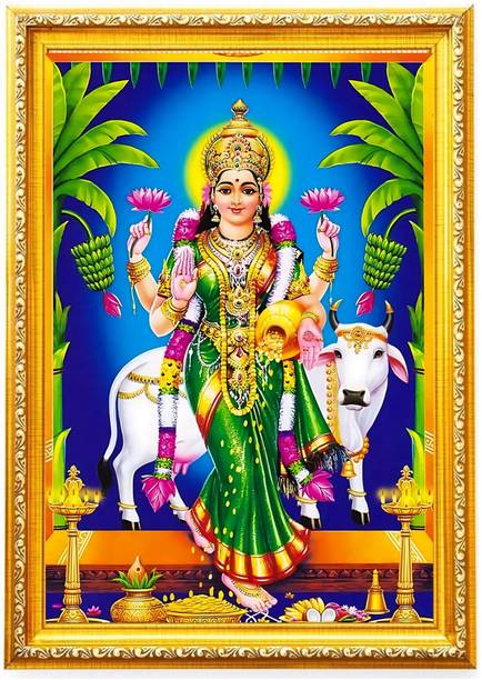 AkritiFrame Vasthu Graha Lakshmi laminated golden photo frame(6x8)inch Religious Frame