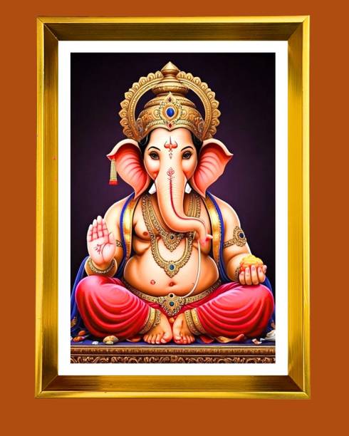 HitechMart Lord Ganesh Golden Photo Frame Religious Frame